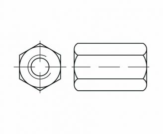 Nakrętki złączne i dystansowe sześciokątne, DIN 6334