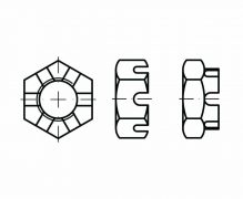 Nakrętki sześciokątne koronowe niskie, DIN 937, DIN 979, ISO 7038, PN 82159