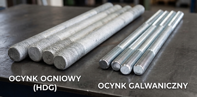 pręty z ocynkiem ogniowym (HDG)  oraz jasne, błyszczące z ocynkiem galwanicznym