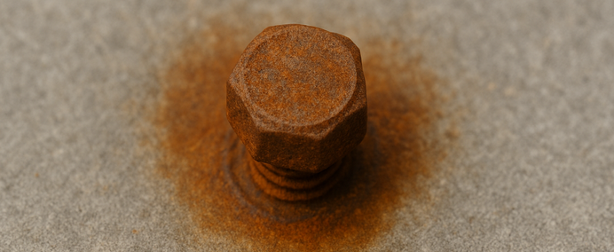 zardzewiały łeb śruby sześciokątnej